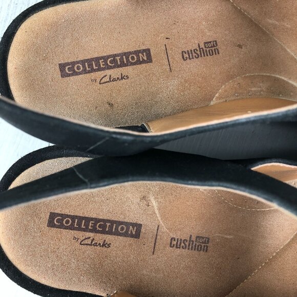 Clarks Women's Size 9.5M Reely Juno Black Leather 3 Strap Wedge Heel Sandals - Picture 14 of 16